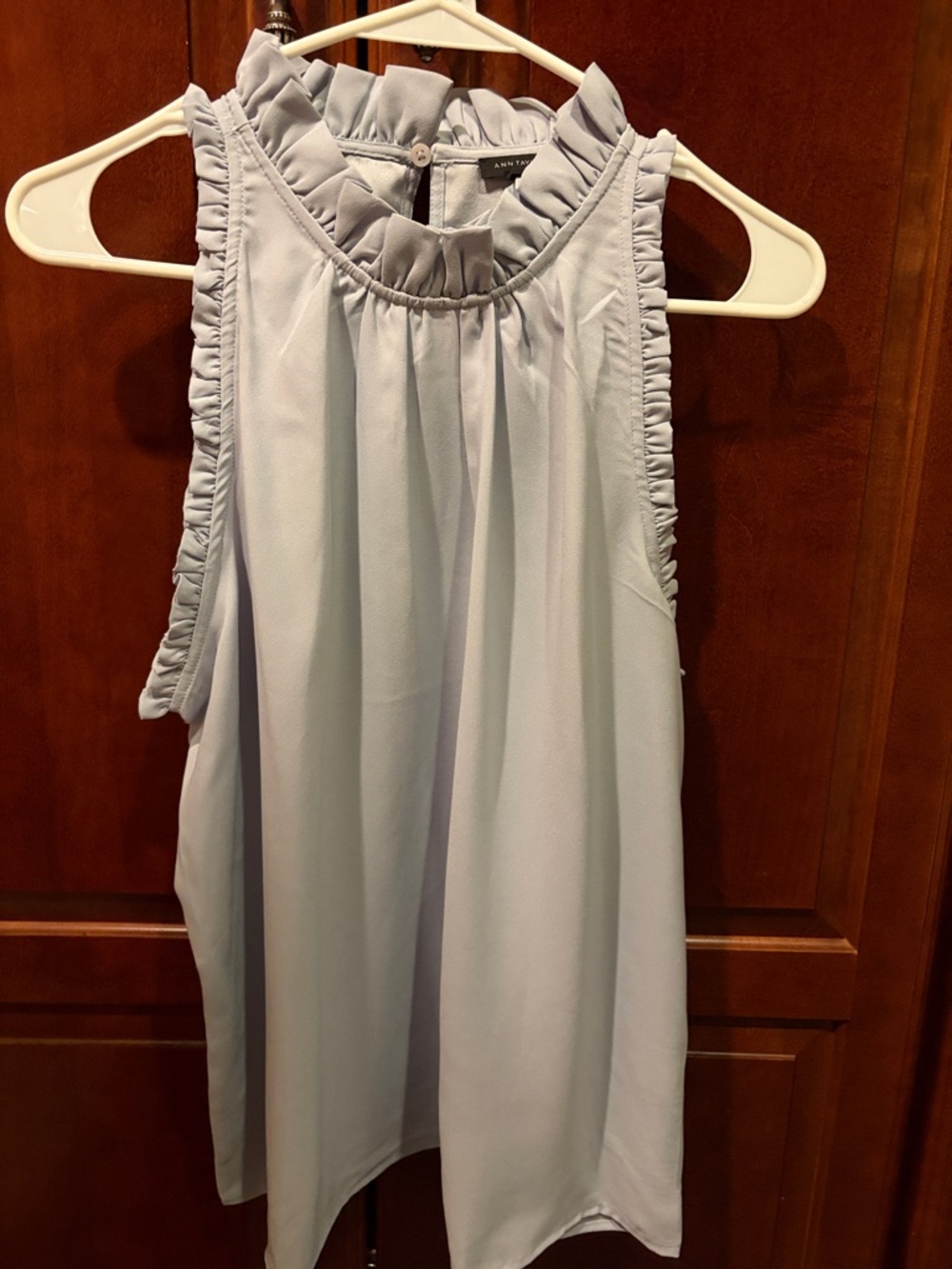 Ann Taylor Light Blue Ruffle-Trim Sleeveless Blouse Size M